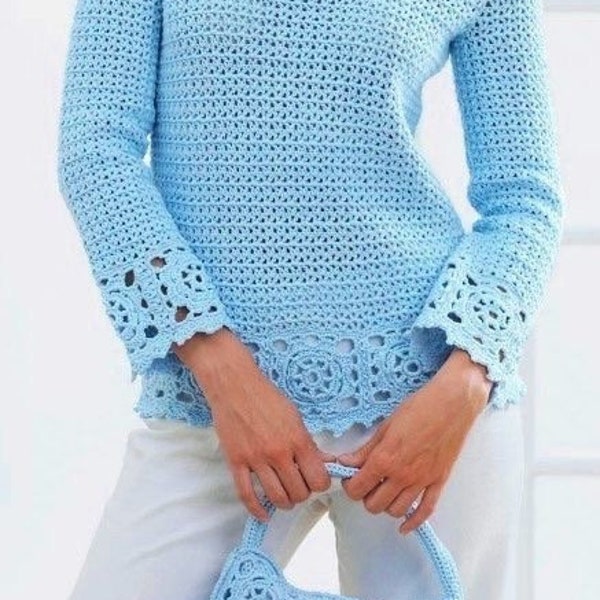 Crochet sweater pattern/ crochet pattern tunic women /ladies tunic and purse