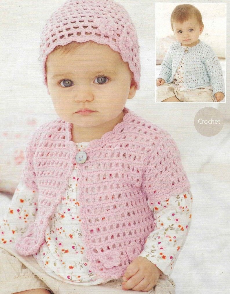 Baby cardigan CROCHET PATTERN , Crochet Cardigan Waistcoat Bolero Hat Crochet 0 7 Years PDF instant download image 1