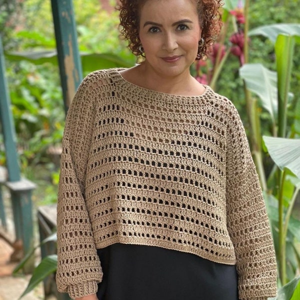 Modèle de pull au crochet, pull facile au crochet, pull en résille, modèle de pull d'été au crochet