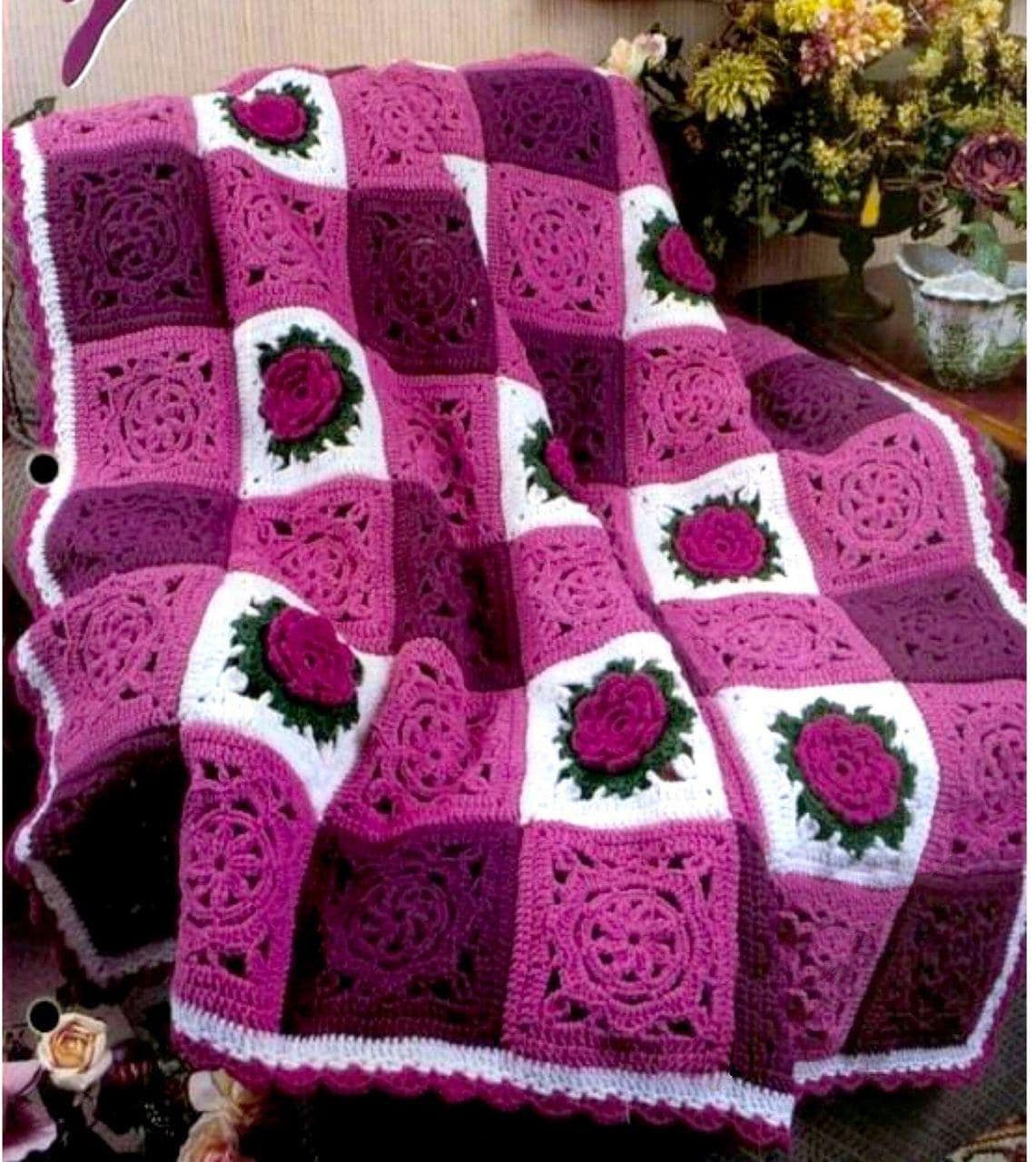 Vintage Rose Granny Square Blanket