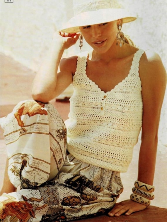 Vintage Crochet Crop Top Pattern, Women's Summer Top (PDF Download)