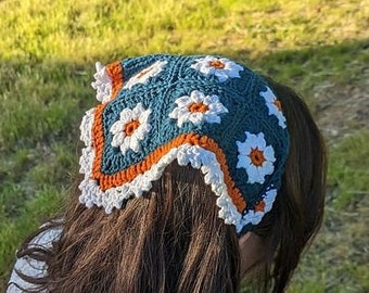 Crochet bandana,  bandana crochet, easy crochet bandana,  daisy bandana, beginner pattern PDF