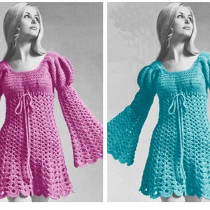 Dress Crochet Pattern ,  easy dress crochet, women dress flared sleeves, dress pattern,