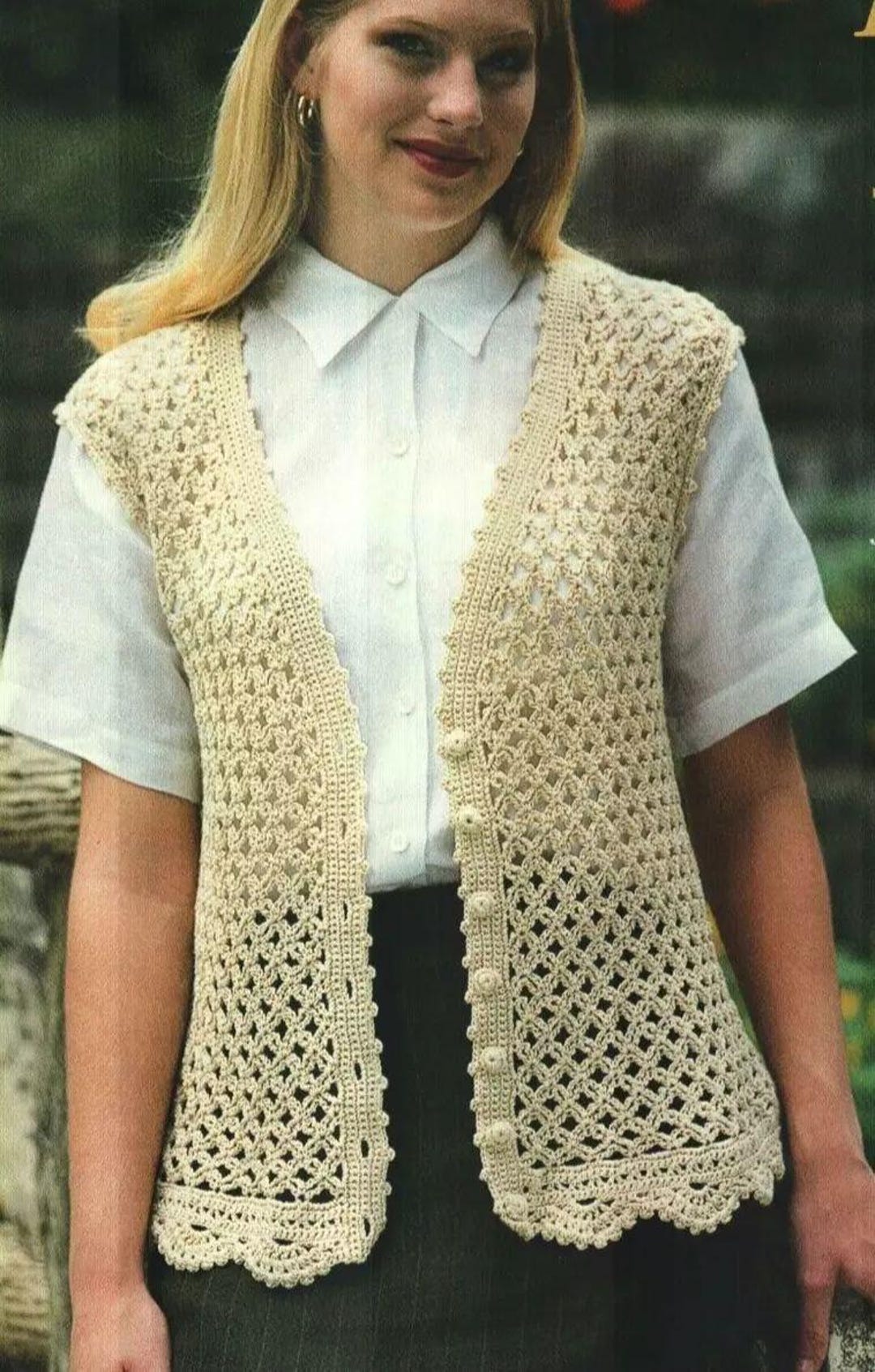 トップス MEDI SHELL MOTIF CROCHET KNIT VEST ameri MEDI SHELL MOTIF CROCHET KNIT VEST