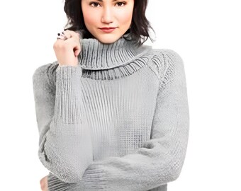 Easy Raglan-Pullover Strickanleitung: Gerippter Rollkragen (PDF-Muster)