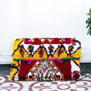 One of a kind Bohemian Purse, Handwoven Cotton Kilim Clutch Bag, Handmade Boho Clutch, Eco Friendly Ethnic Carpet Bag, Mothers Day Gift