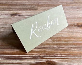 Place cards / Handwritten Calligraphy /Sage Green & White