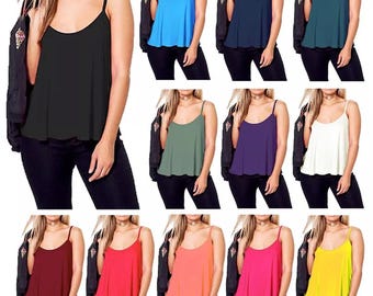 Camiseta de tirantes lisa neón para mujer de talla grande, estilo chaleco, acampanada y sin mangas.