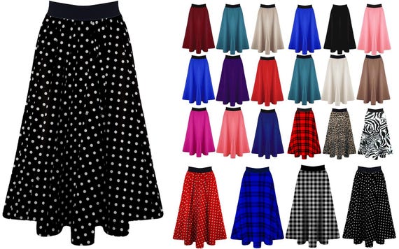 New Women' Ladies High Elastic Stretch Swing Flared Midi