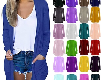 Womens Ladies Girls Long Sleeve Boyfriend Top Open Pocket Cardigan