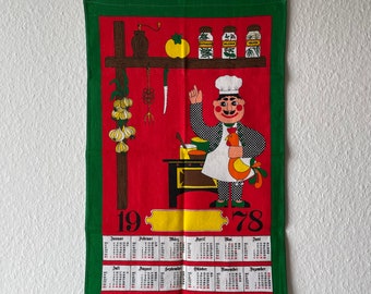 Vintage Geschirrtuch Tea Towel Dish Towel Koch Küche Cooking 1978 Calendar