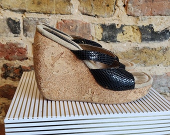 Vintage Y2K Candie's Snakeskin Cork Wedge Mules, EU40