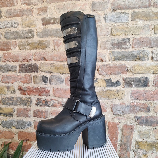2000s Dr Termans black chunky platform heel knee high cyber goth boots EU 36 UK 3.5 4