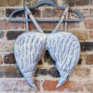 Vintage 1994 Kitty Percy metallic silver leather angel wings designer backpack bag
