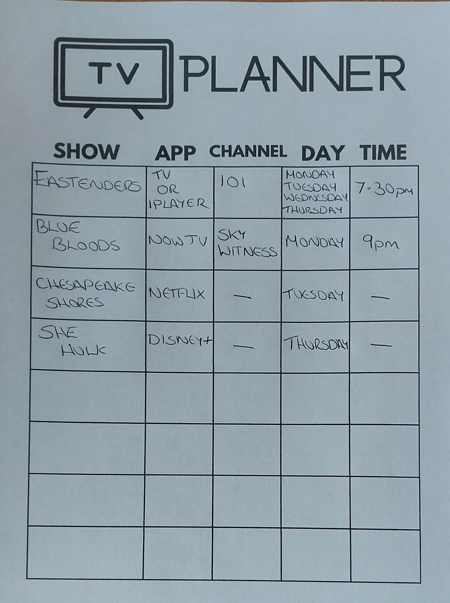 Printable TV Planner - Etsy