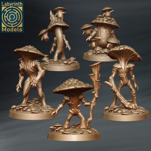 Wood Elf Spirit Spores, Mushroom People, Fungi, Toadstool Unit - Individual/Set of 5 Miniatures - D&D Fantasy RPG - Labyrinth Models