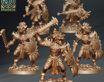 Aztlan Dynasty Naga Warrior Unit - Set of 5 Miniatures - D&D Fantasy RPG - Labyrinth Models - Mayan, Aztec, Inca, Snakemen, Lizardman