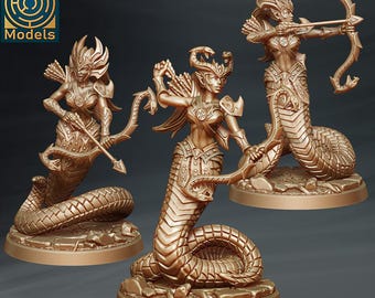 Dark Elves, Drow Morrigan Serpentine Archers - Set of 3 Multipart Miniatures - D&D Fantasy RPG - Labyrinth Models - Witch Elves