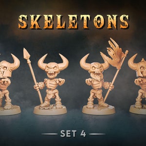 Commanding Skeletons - Individual/Set of Chibi Style Miniatures (includes bases)  - 3D Printed - Chibiatures -  Heroquest, D&D, RPG