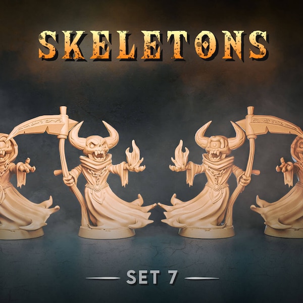 Skeleton Sorcerers - Individual/Set of Chibi Style Miniatures (includes bases)  - 3D Printed - Chibiatures -  Heroquest, D&D, RPG