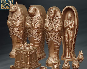Kingdom of Kemet Sarcophagus Canopic Chest/Jars - Individual/Set of Miniatures - D&D Fantasy RPG - Labyrinth Models - Egyptian, Mummy