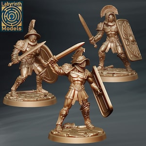 Secutors Gladiatoren Einheit - 3er Set mehrteilige Miniaturen - D&D Fantasy RPG - Labyrinth Modelle - Gladiatoren, Fantasy, Römisch, Historisches