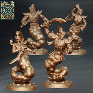 Cerulean Kingdom Djinn Warriors Individual/Set of 4 Miniatures D&D Fantasy RPG - Labyrinth Models - Aladdin, Agrabah