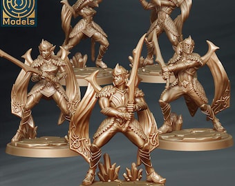Ice Elf/Elves Warrior Unit - Individual/Set of 5 Miniatures - D&D Fantasy RPG - Labyrinth Models - Fantasy, Elven, Aelves, Drow, Wargaming