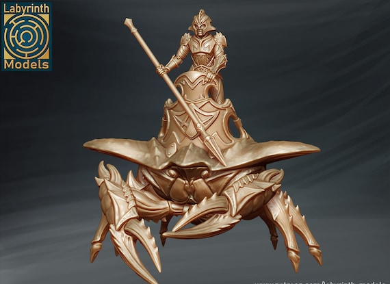 Sea Elves Battle Crab With Spear D&D Fantasy RPG Labyrinth Models