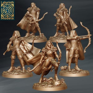 Forest Elves, Wood Elf Rangers Unit - Individual/Set of 5 Miniatures - D&D Fantasy RPG - Labyrinth Models - Fairies, Pixies