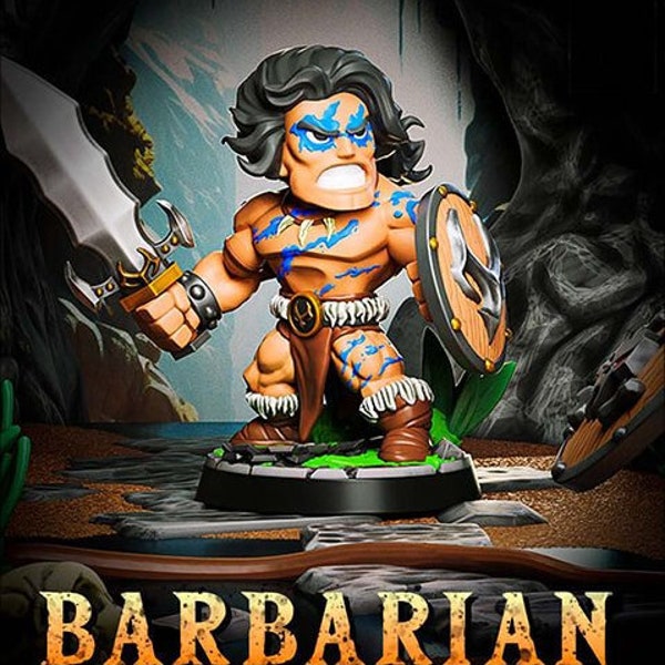 Barbarian - Chibi Style Miniatuur (inclusief basis) - 3D Geprinte Miniatuur - Chibiatures - Heroquest, D&D, RPG, Tafelblad