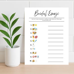 Bridal Emoji, Bridal Shower Games, Printable Games, Bridal Shower Party Activities, Minimalist Bridal Shower