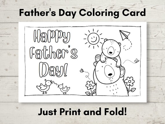 Printable Father's Day Coloring Card Cute Greeting Card | Etsy