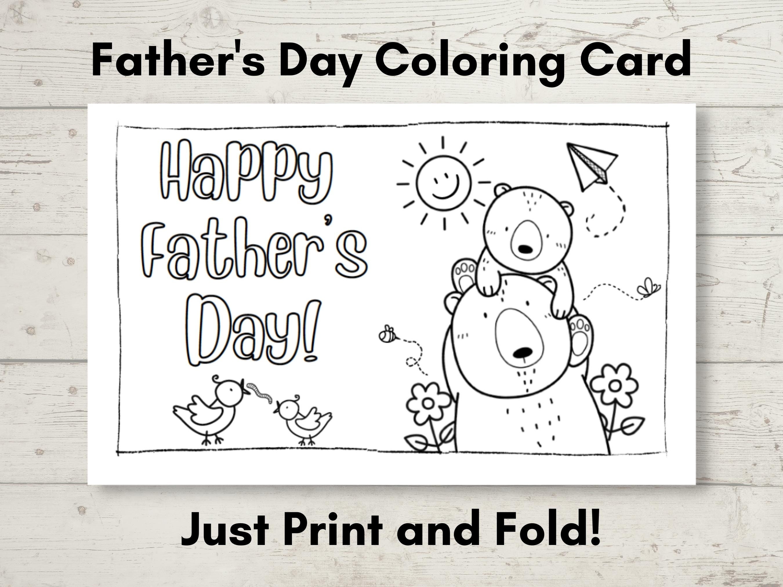 Printable Father's Day Coloring Card Cute Greeting Card - Etsy