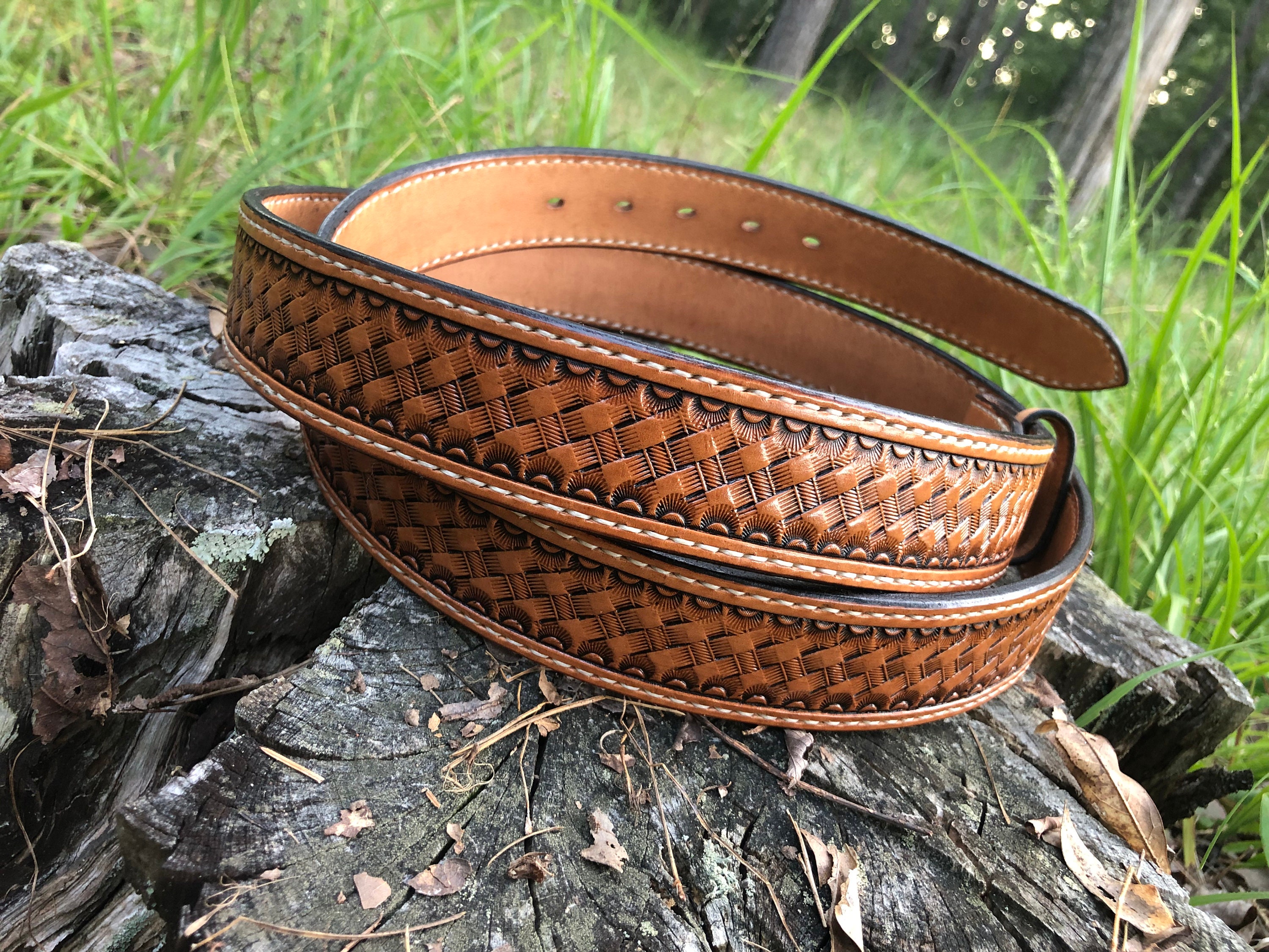 Custom Leather Basketweave Stamped Leather Belt - Etsy Custom Leather Basketweave Stamped Leather Belt - Etsy