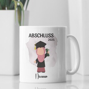 Personalisierte Abschluss Tasse Muslime Mädchen Geschenktasse Bachelor Master Abitur Geschenk Hijab für muslimische Freundin mit Kopftuch