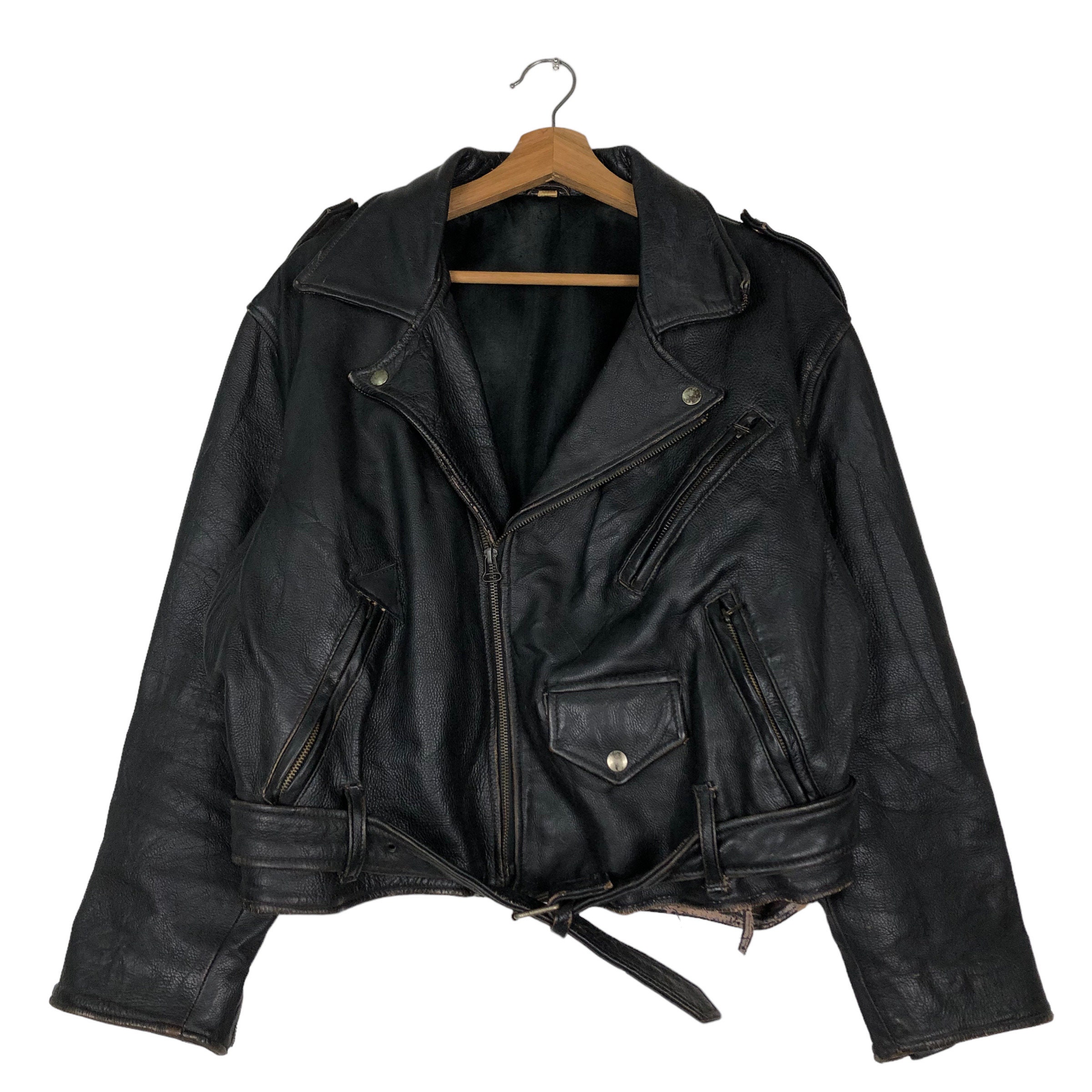 PICK!!! Vintage 80's Leather Biker Jacket Double Collar Very Rare