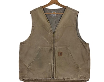 Vintage 90s Carhartt Navy Blue Quilted Duck Canvas Work Vest (XL