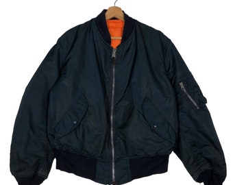 ジャケット・アウター ALPHA MA-1 90s made in usa navy L Vintage 90s Alpha Industries MA-1 Bomber Jacket, USA Made, Medium