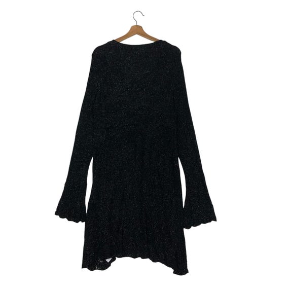 Dries Van Noten, PICK!!! Vintage Dries Van Noten Black Metallic Knit Dress Size M Made in Belgium Sheer Lace Hem