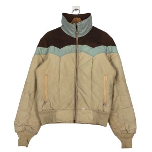 PICK!!! Vintage Biker Levi&#39;S Puffer Down Jacket Multi Colour Zipper Western Design Rare Hard To Find Medium Size Hard To Find