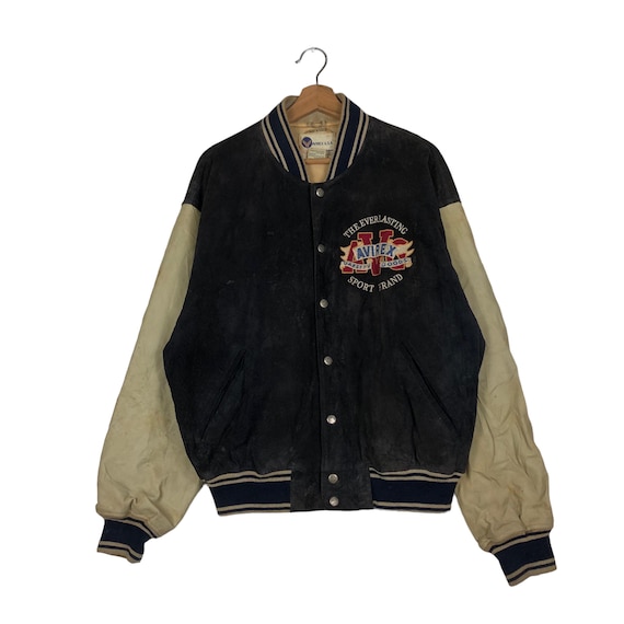 PICK!!! Vintage Leather Jacket Avirex Usa Varsity Big Logo
