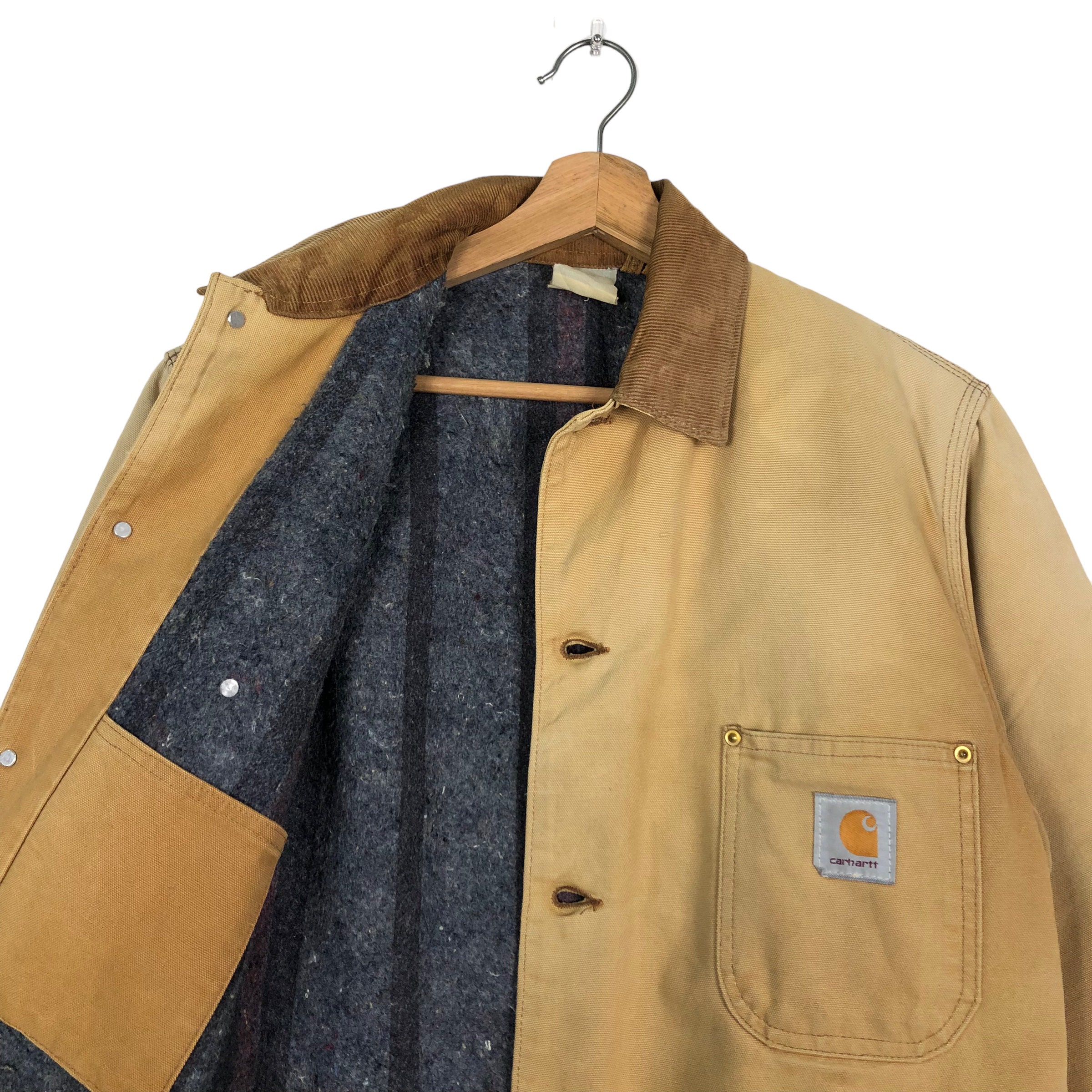 Vintage 90s Carhartt Chore Jacket, Detroit Duck Canvas, Blanket