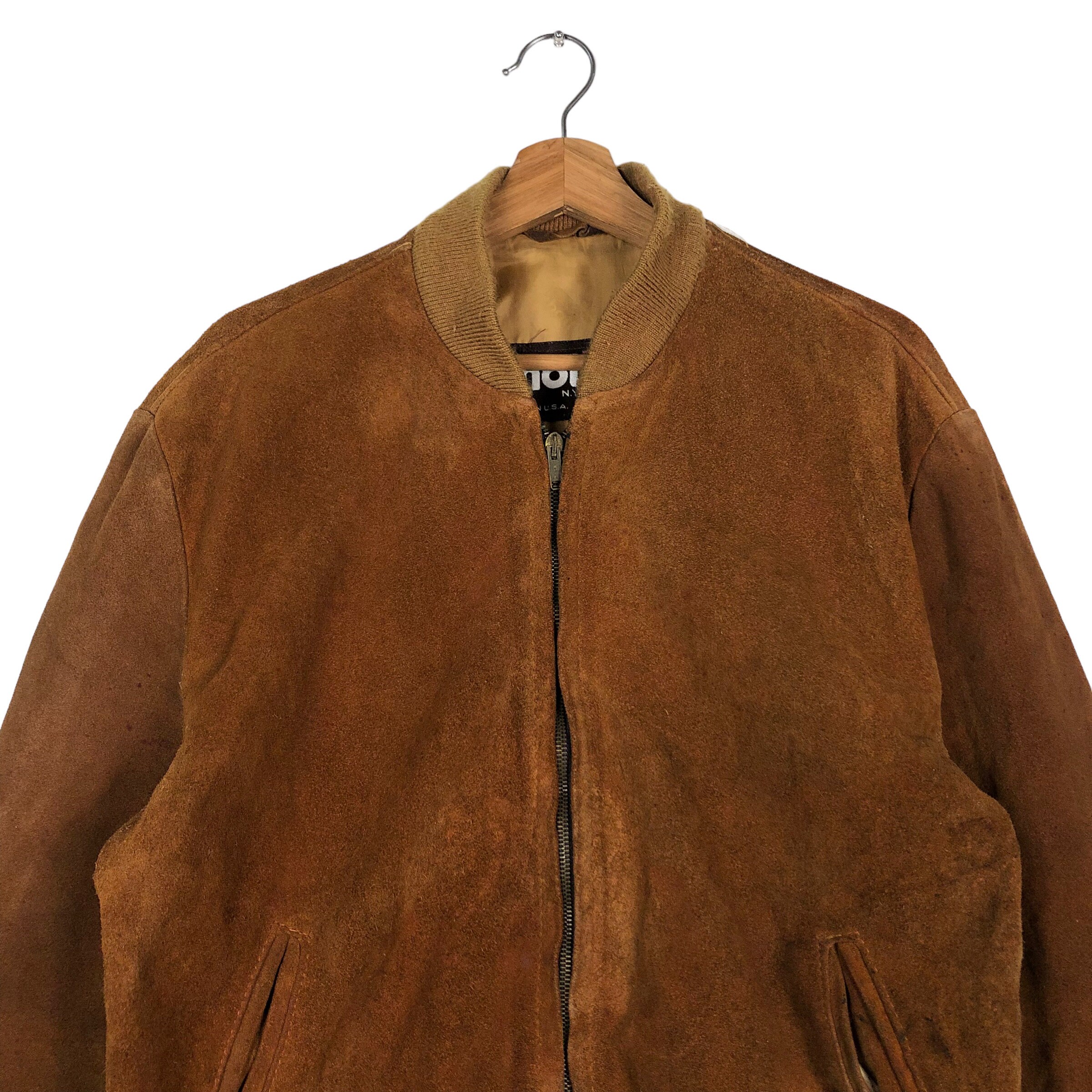 PICK!!! Vintage Suede Leather Jacket Fly Schott Made in Usa Hard