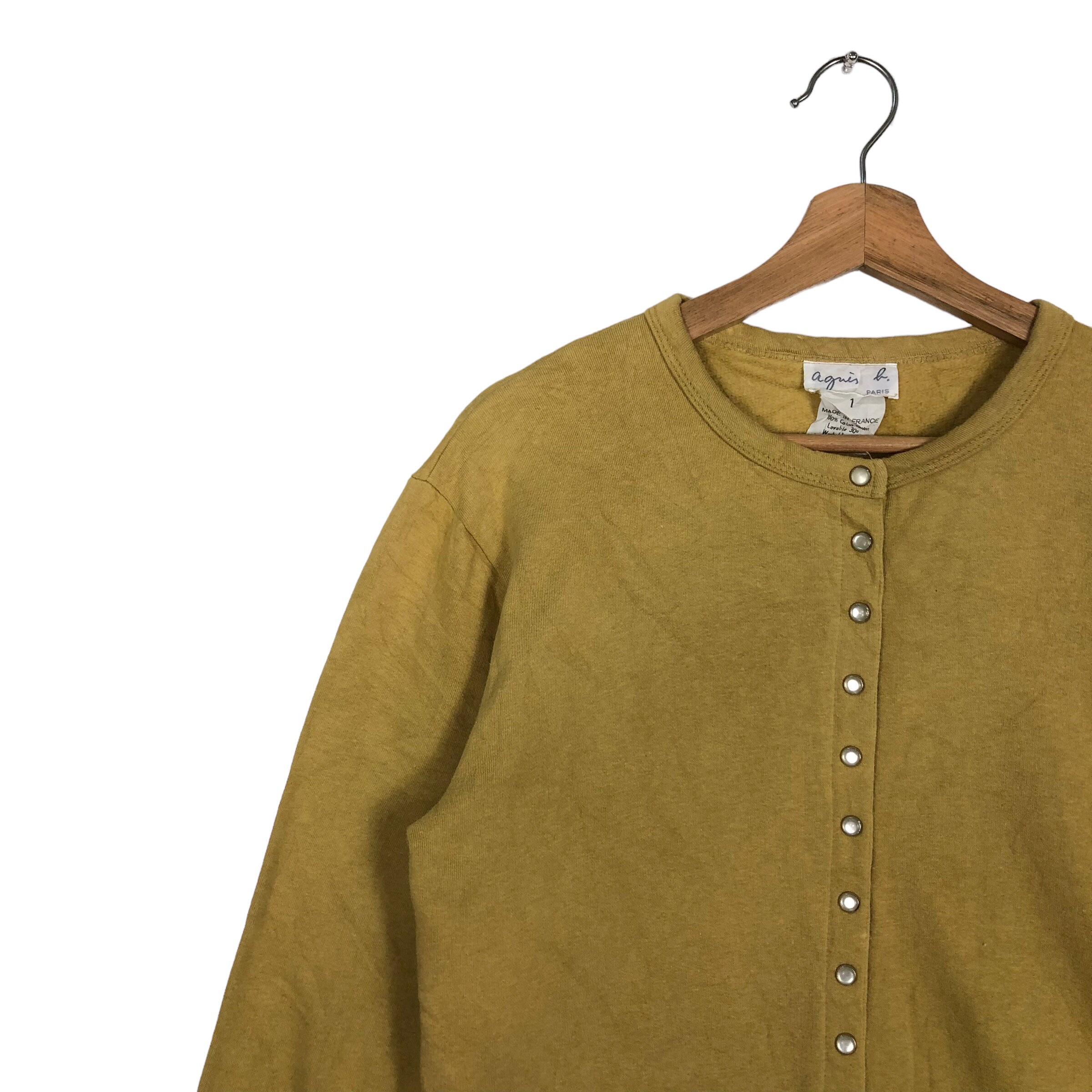 Vintage 90s Agnes B Paris Snap Button Cardigan Brown Made in