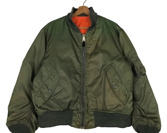 70s 80s Vintage Alpha MA-1 Reversible Bomber Jacket Made in Usa