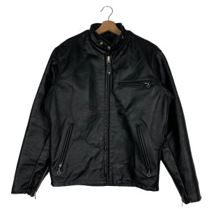 PICK!!! Vintage 80&#39;s Horsehide Genuine Leather Biker Jacket Schott USA Cafe Racer Rich Black 38 Size On Tag
