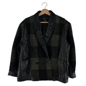 PICK!!! Vintage Claude Lema Rockin Black Leather Patchwork Wool Blazer Jacket Double Breasted Plaid Textured Gothic Avant Garde Japanese