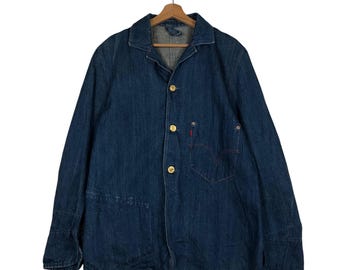 Vintage 90s Levi's Denim Jeans Workers Jacket Three Pocket Indigo