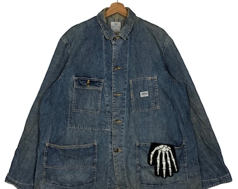 Vintage 90er Jahre Edwin Chore Jeansjacke, Over Works Factory Style, L